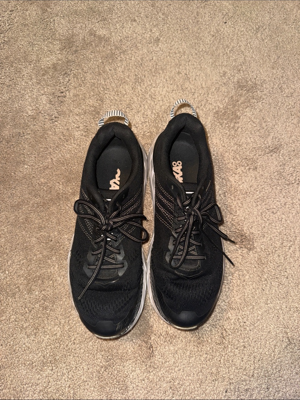 Hoka One One Black Athletic Shoes with White Soles